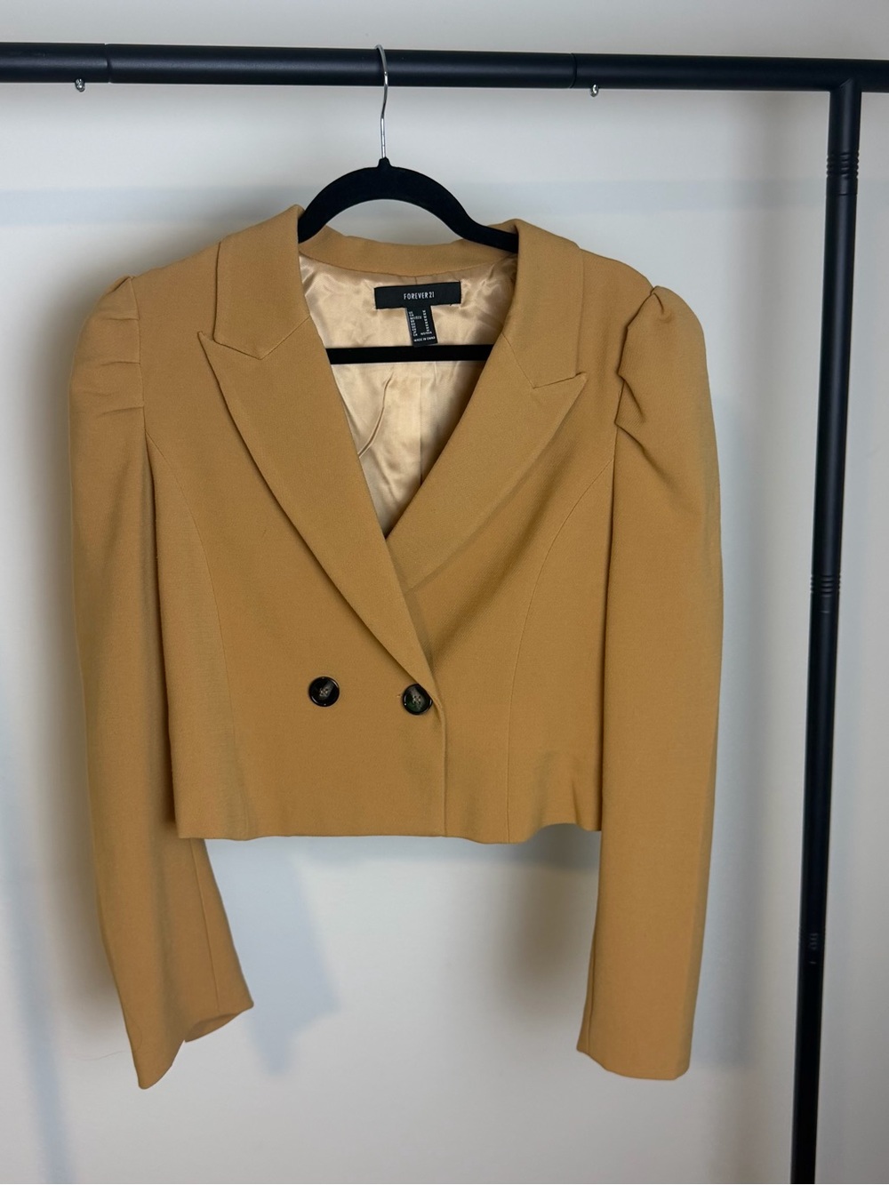 Forever 21 Cropped Double-Breasted Camel Blazer
